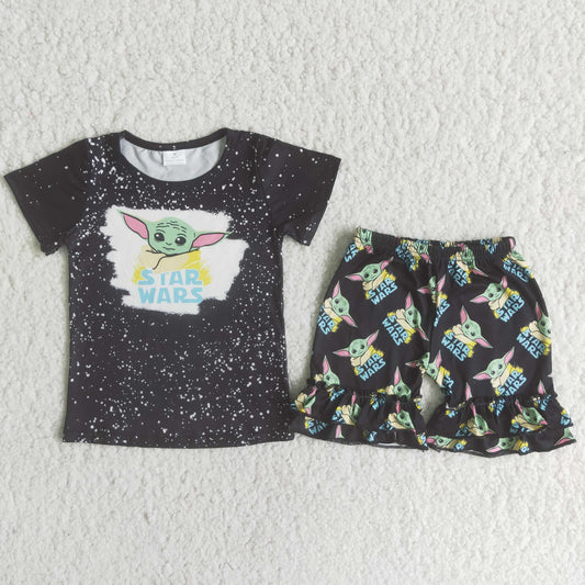 black cartoon short sleeve girls set