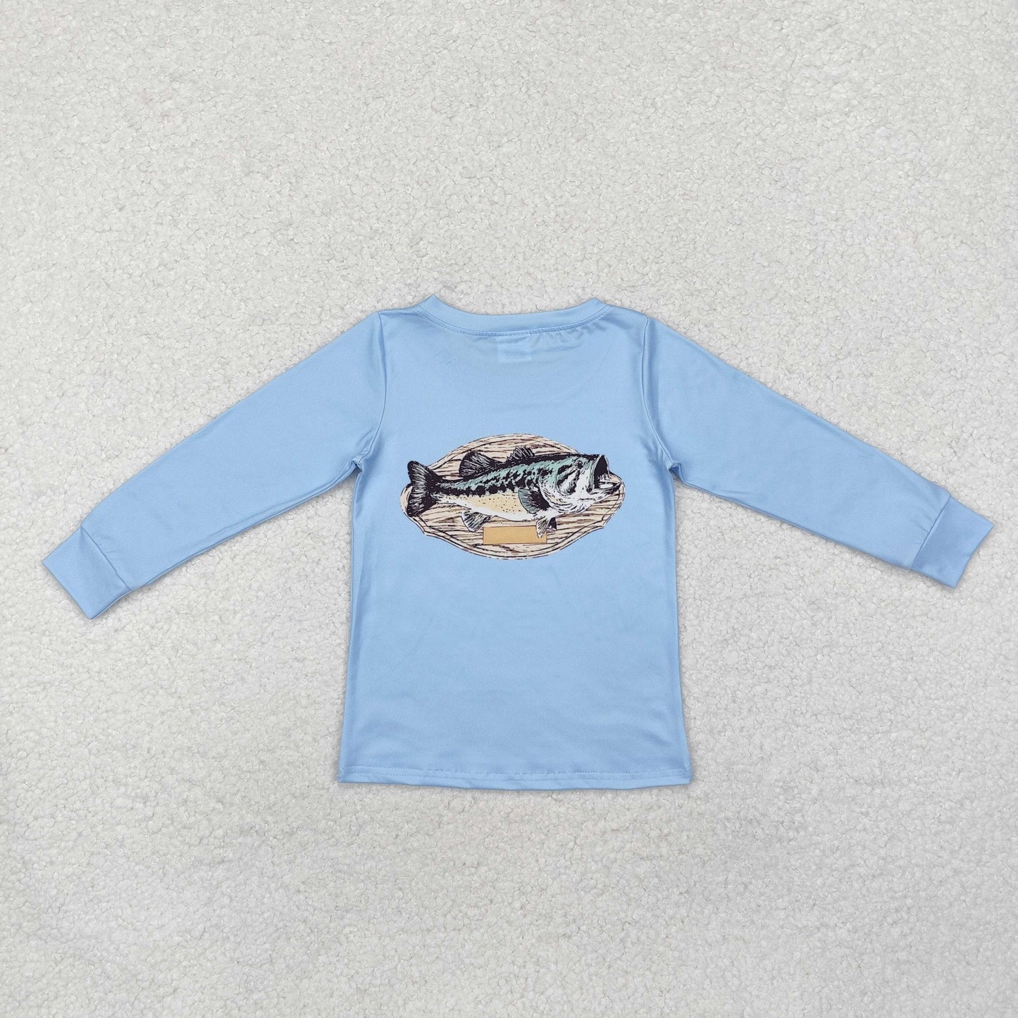 Blue shirt fish print long Sleeve Shirt