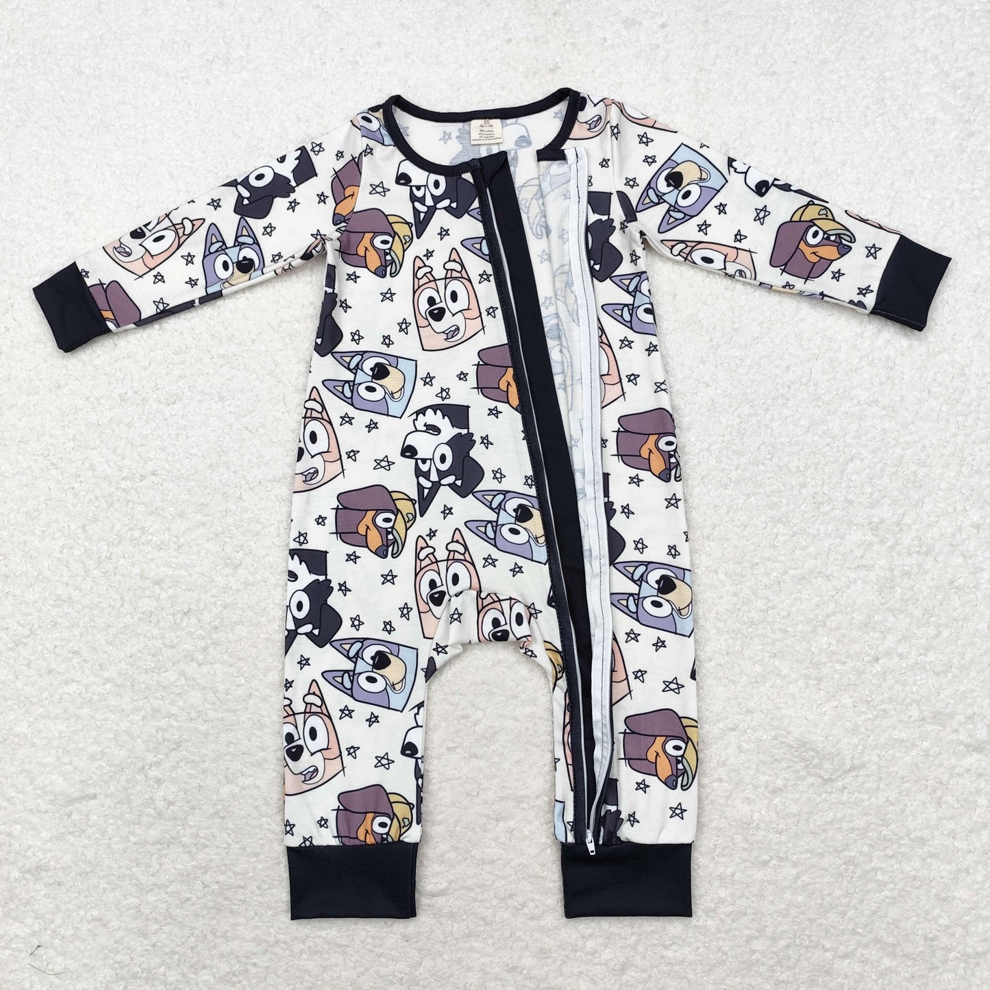 Cartoon Dog Print Baby Romper With zipper