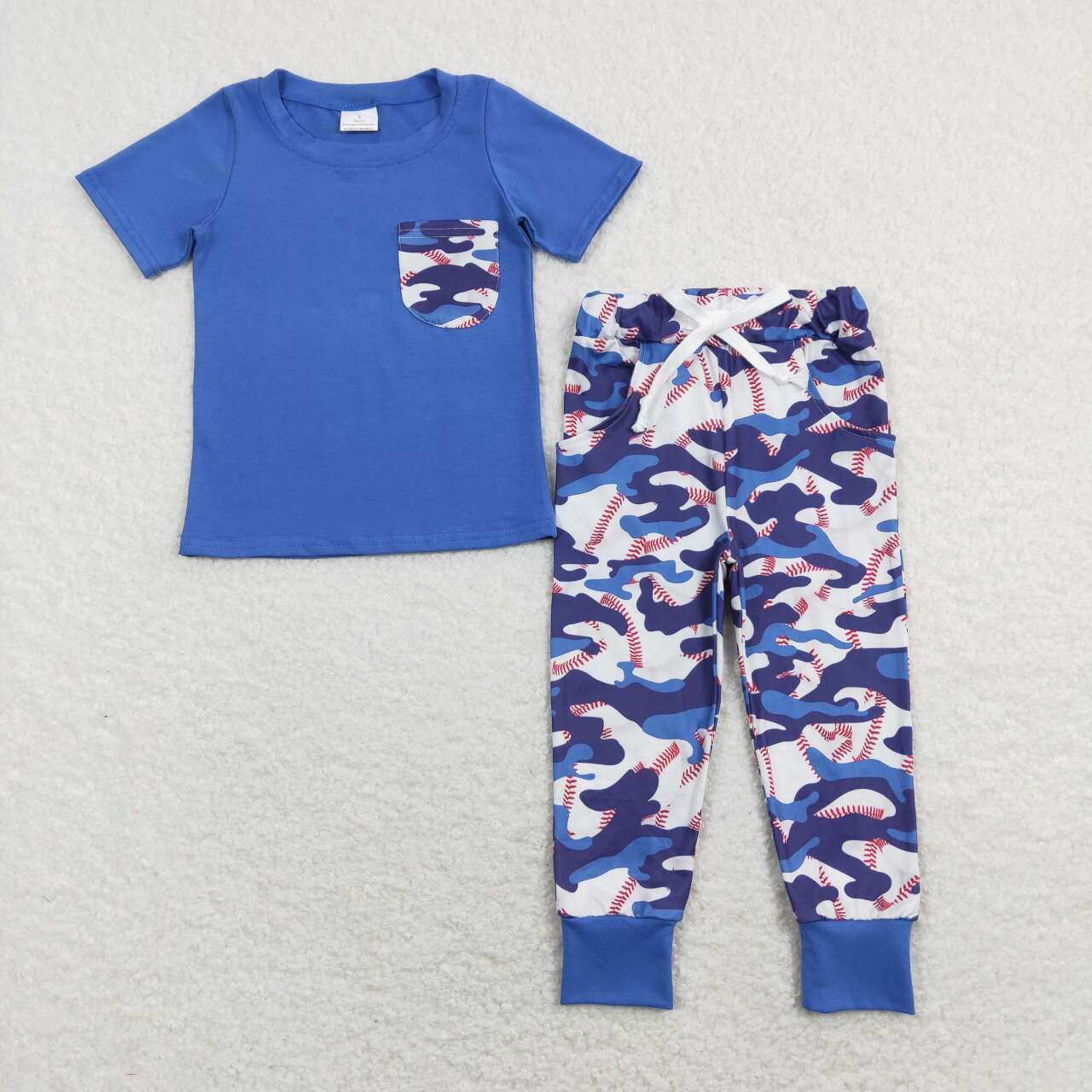 Blue Camo Short-sleeved Pants Boy Set