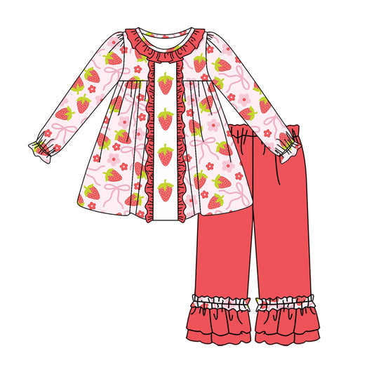 Pre-order  Pink strawberries print long sleeve set (split Moq :3)