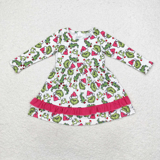 Christmas Green Cartoon Long Sleeve Girls Dress