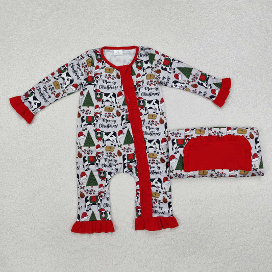 Christmas Red Tree Cow Baby Romper With zipper