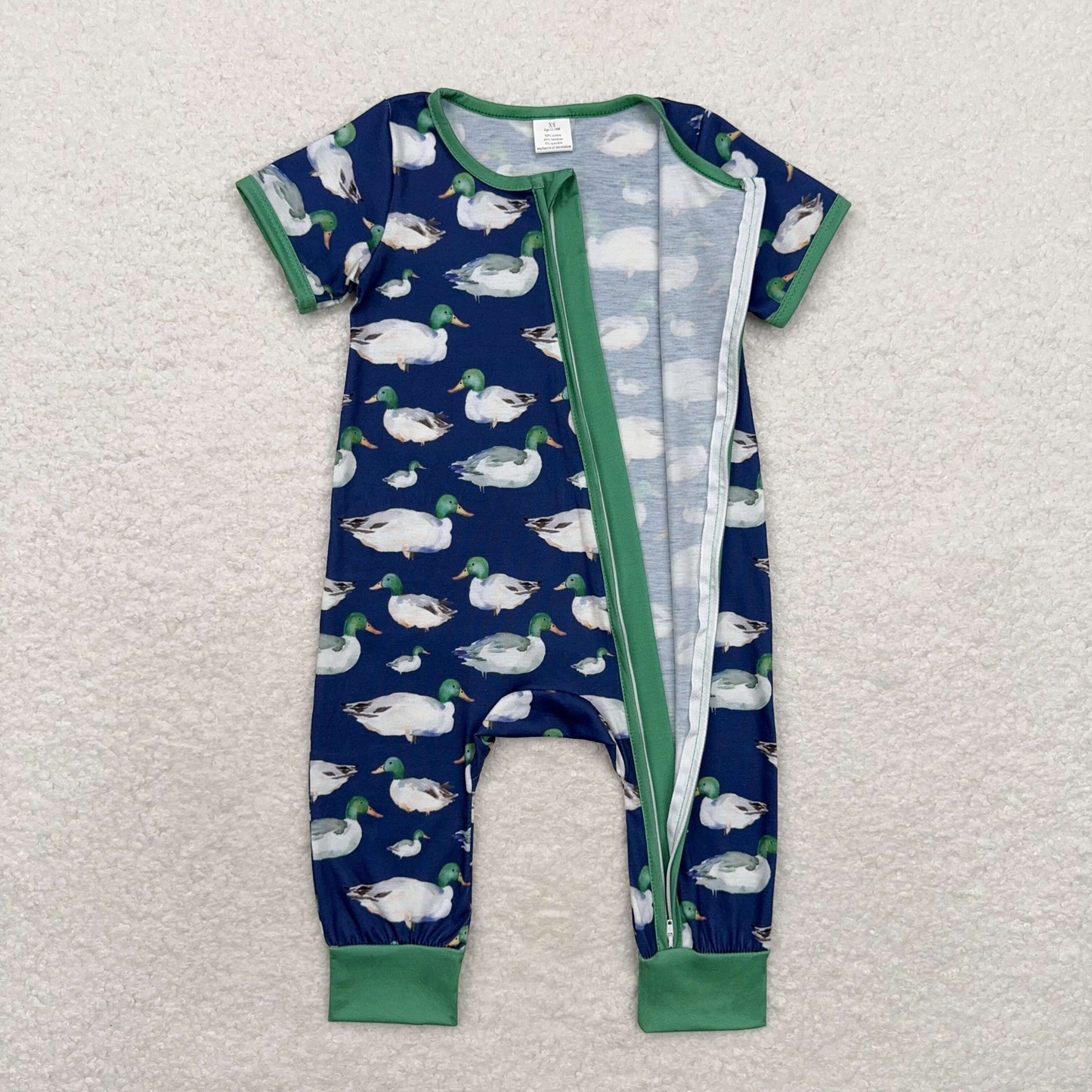 Navy duck Print Baby Romper With zipper