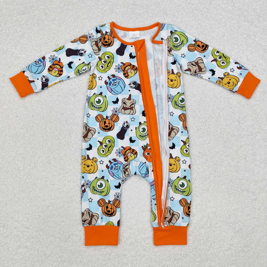 Halloween pumpkin cartoon Baby Romper With zipper