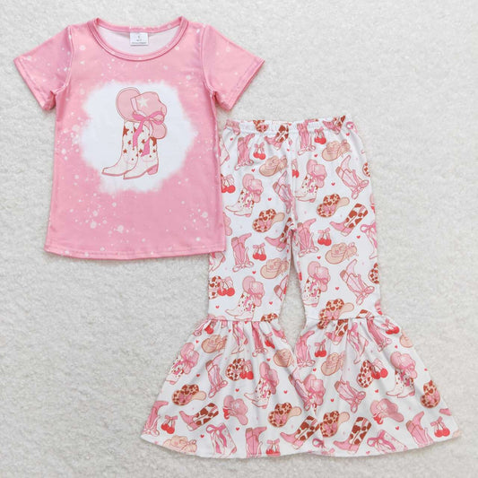 western pink hat boots Bell pants Girls Set