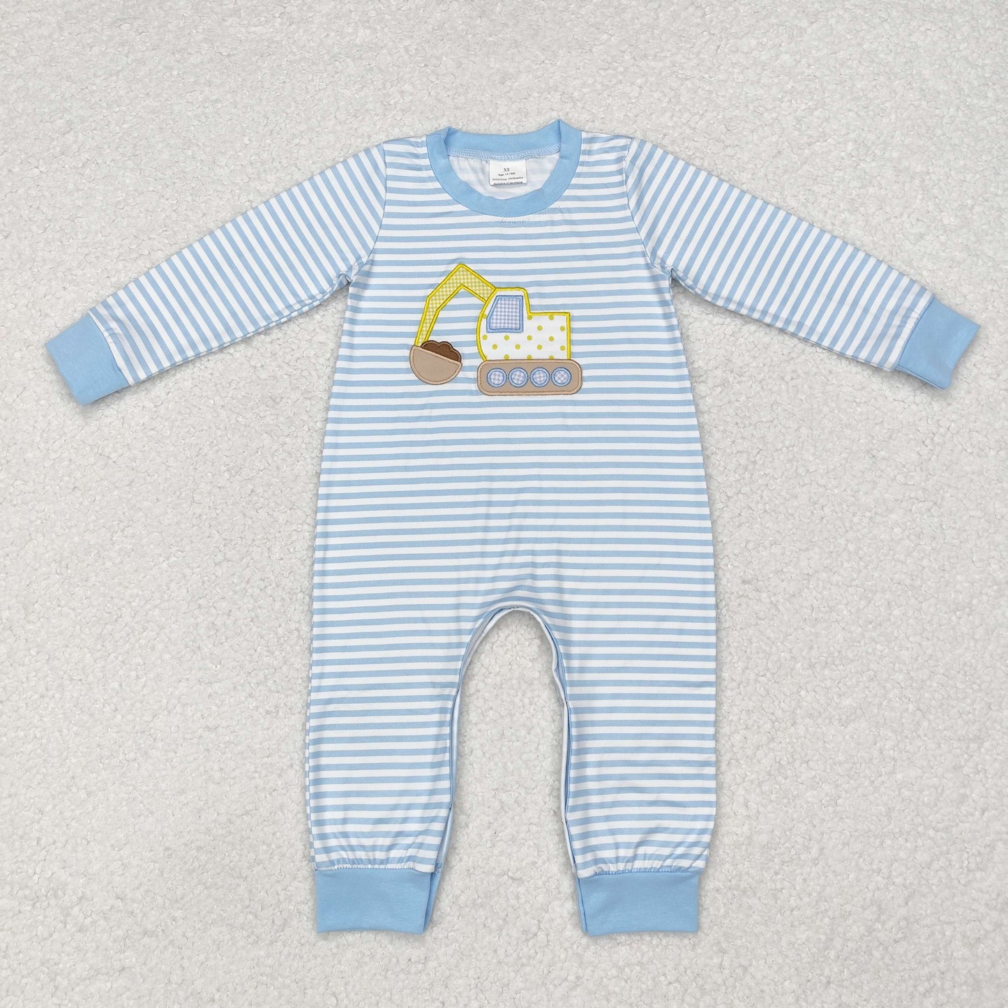 Stripe Excavator Embroidery Baby Romper