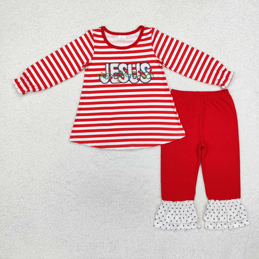 Red stripe letter Print Girls Set