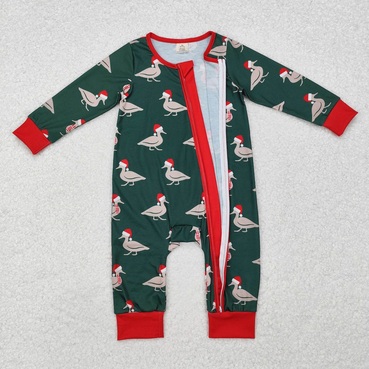 Christmas duck print Baby Romper With zipper( material contains bamboo ）