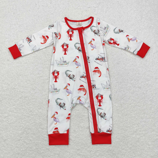 lobster Print Baby Romper With zipper