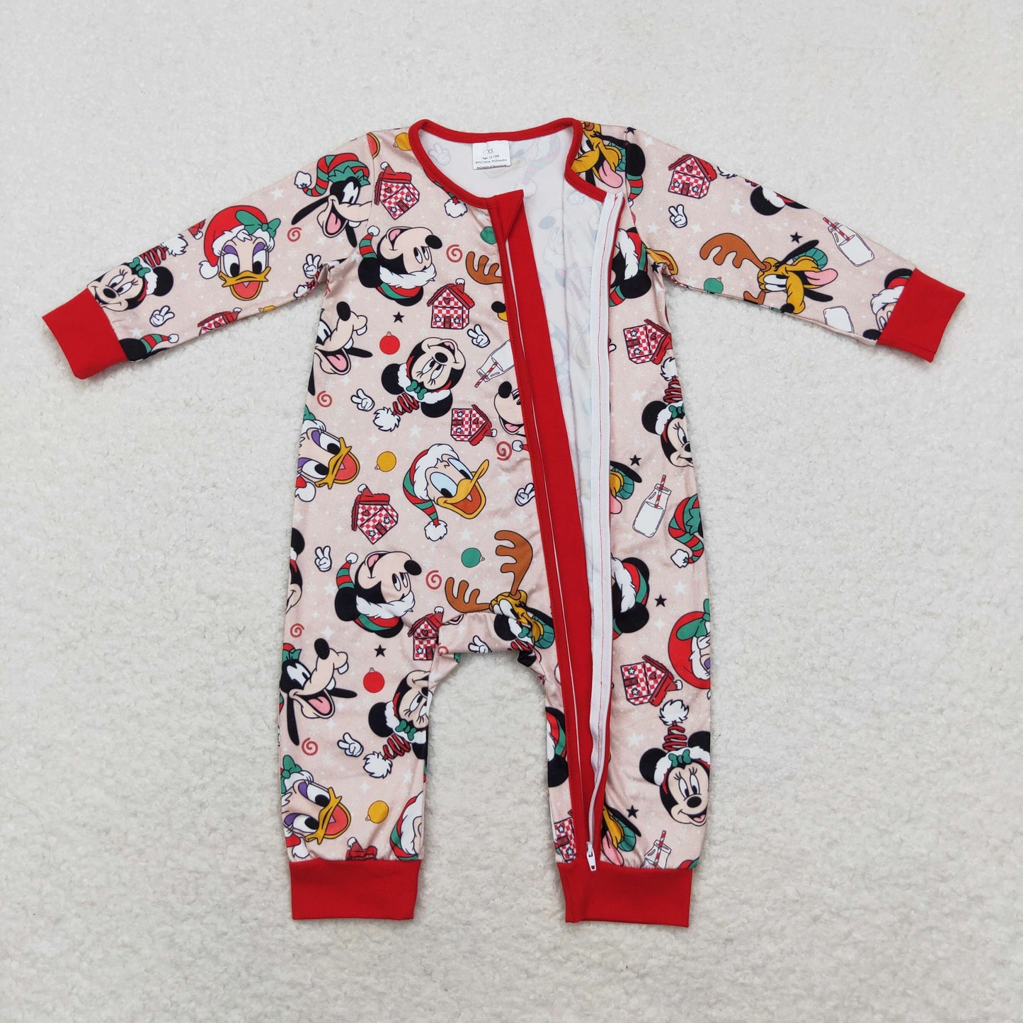 Christmas Red Cartoon Print Baby Romper With zipper