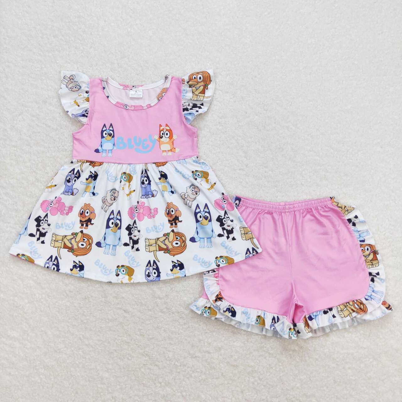 Pink cartoon dog short sleeves Girls set