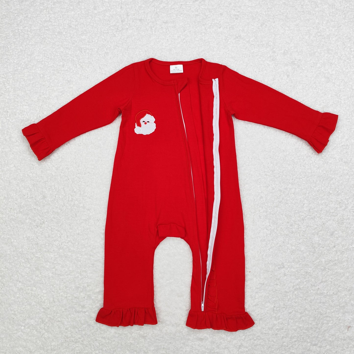 Christmas Embroidery Red Santa Baby Romper With zipper