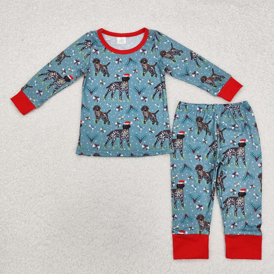 Christmas Dog print Long Sleeve Pajamas ( material contains bamboo ）