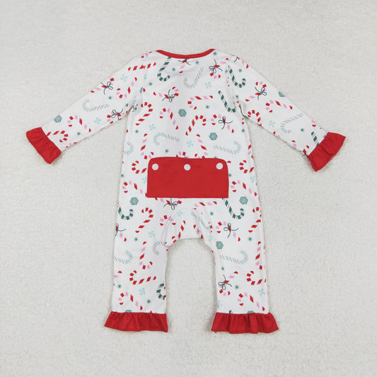 Christmas Red candy Print Baby Romper With zipper