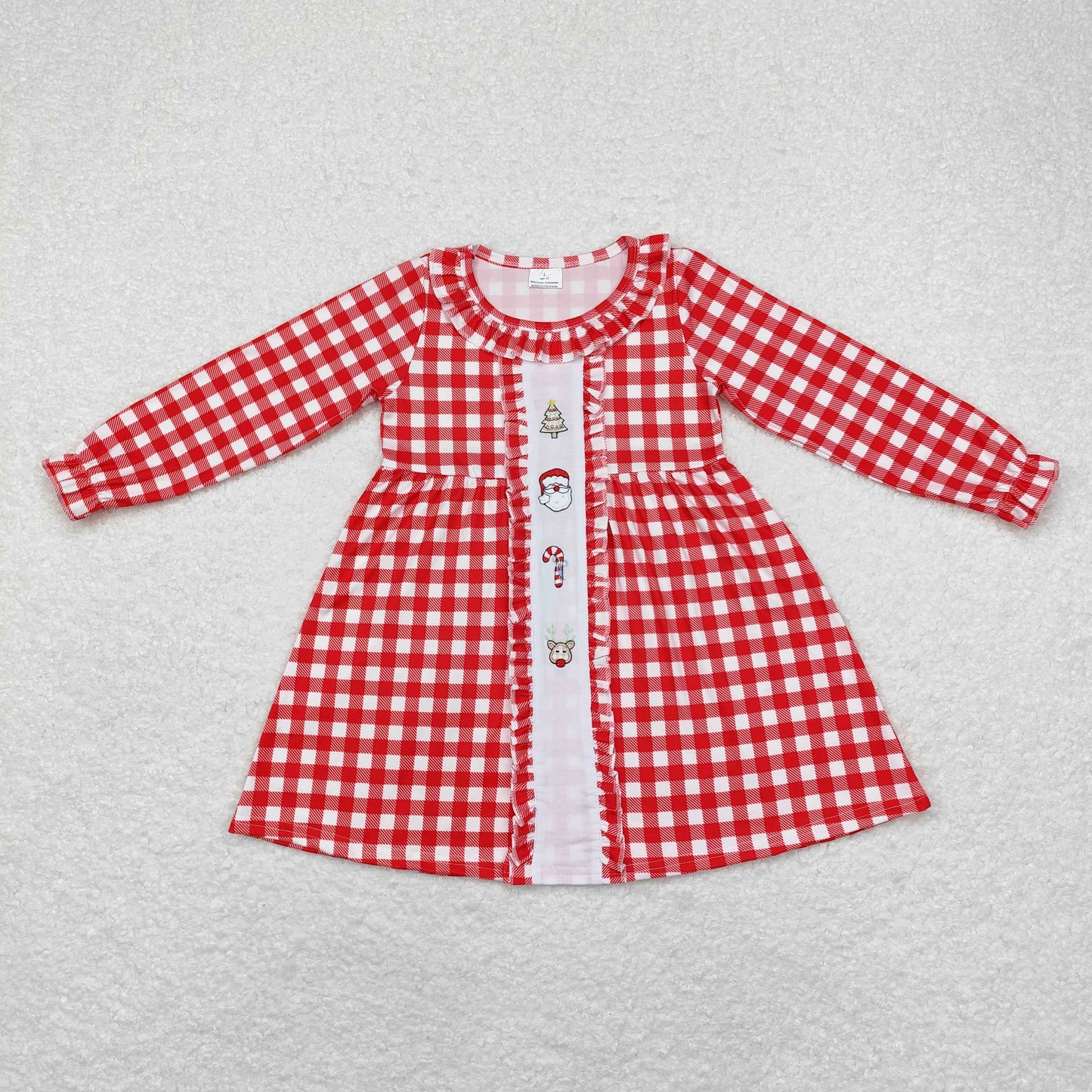 Christmas Embroidery Red plaid Girls Dress