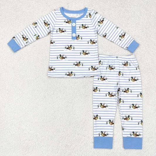 Blue Stripe duck Print Long Sleeve Pajamas