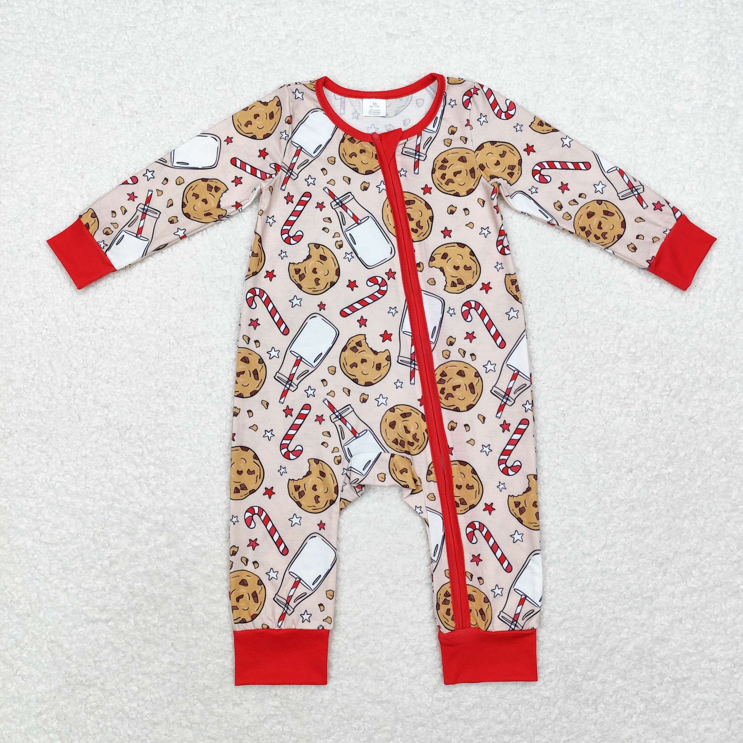 Christmas Cookie milk Baby Romper With zipper( material contains bamboo ）