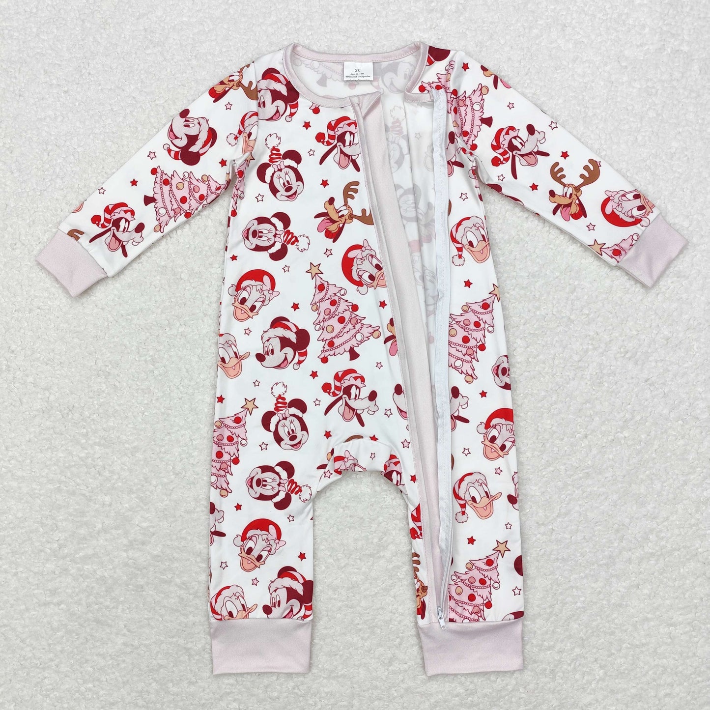 Christmas Pink Cartoon Baby Romper With zipper( material contains bamboo ）