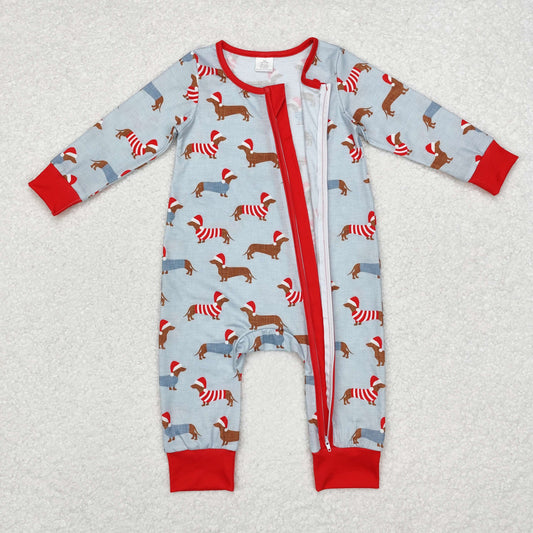 Christmas dog print Baby Romper With zipper( material contains bamboo ）