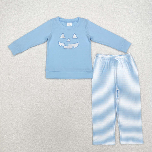 Halloween blue embroidery Print Boy Set