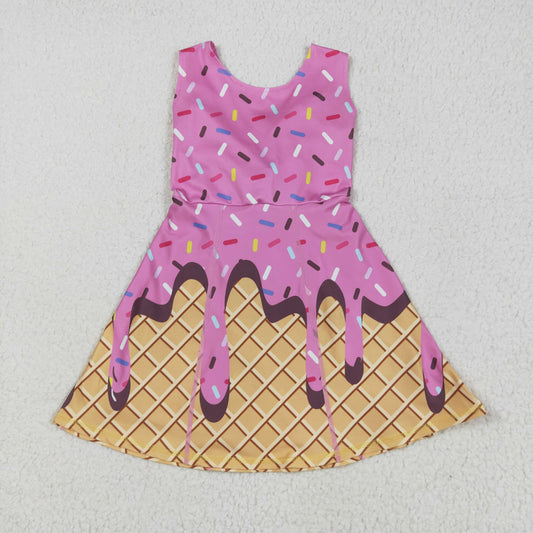 Blue candy sprinkle print yoga sleeveless print girl dress