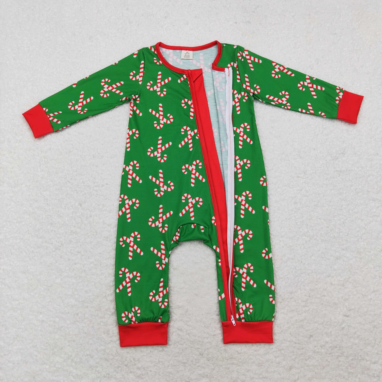 Christmas Green Candy Print Baby Romper With zipper