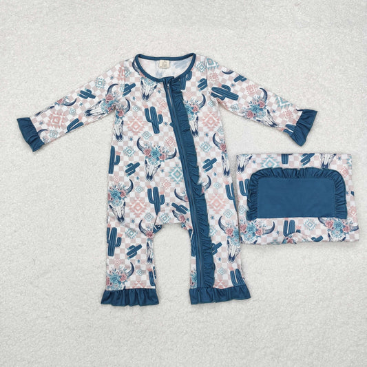 Western  cow print Baby Romper With zipper( material contains bamboo ）