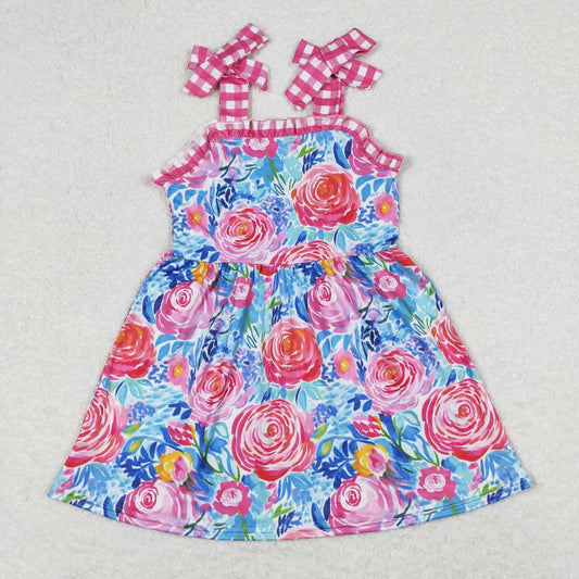 Pink plaid flowers Girls Dress