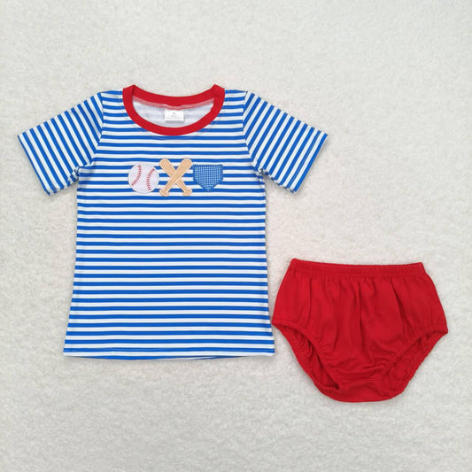 Blue stripe embroidery red boy's Bummies