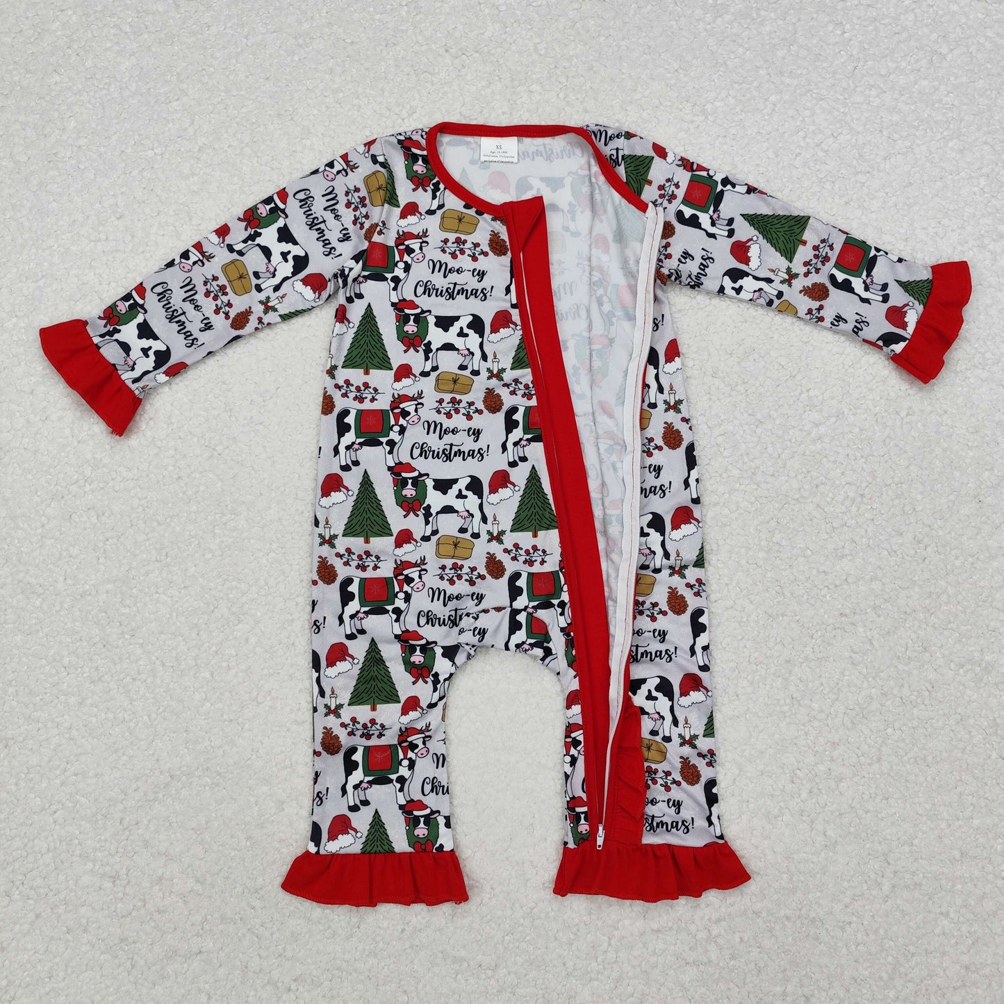 Christmas Red Tree Cow Baby Romper With zipper