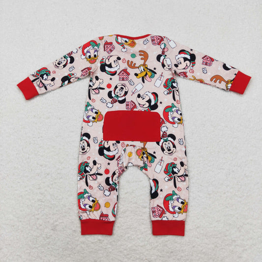 Christmas Red Cartoon Print Baby Romper With zipper