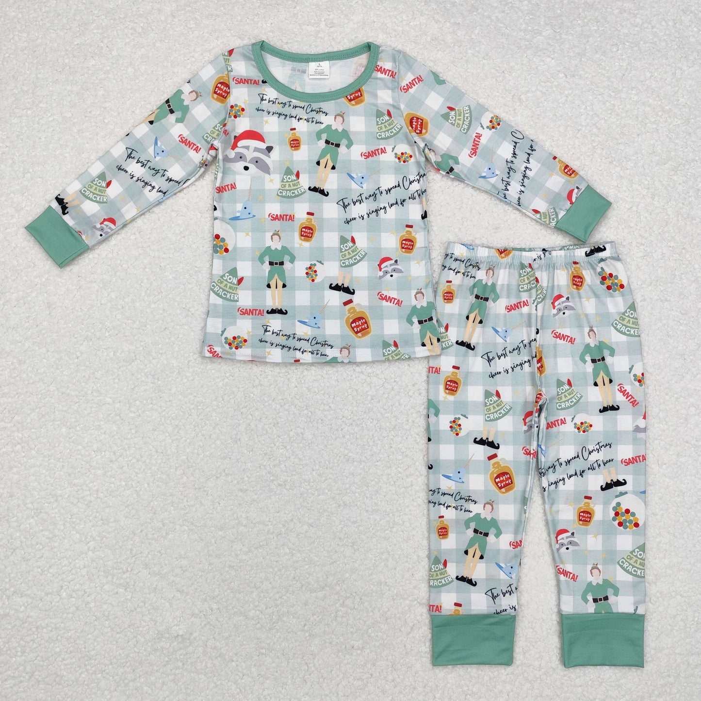 Christmas green cartoon Print Long Sleeve Pajamas