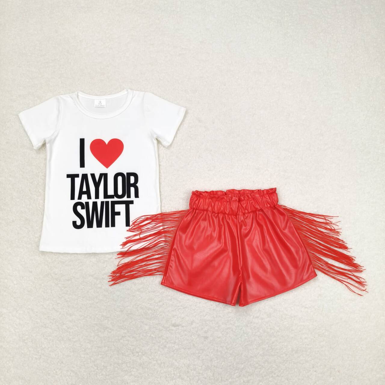 White letter Short Shirt with Tassel leather Girls Short Summer Girls Set