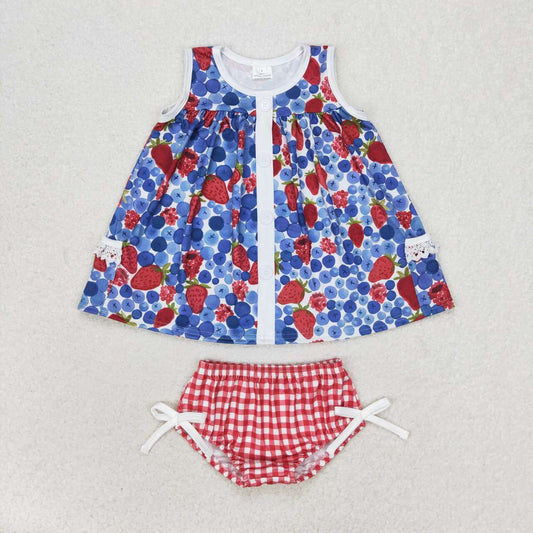 Blue sleeveless strawberry Girls ‘s bummie outfit