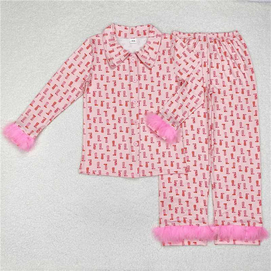 Adult western pink boot feather Pajamas