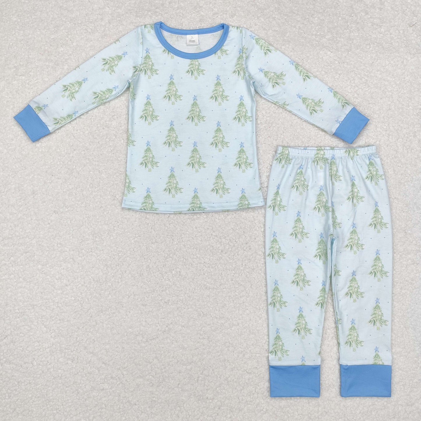 Christmas blue tree Print Long Sleeve Pajamas ( material contains bamboo ）