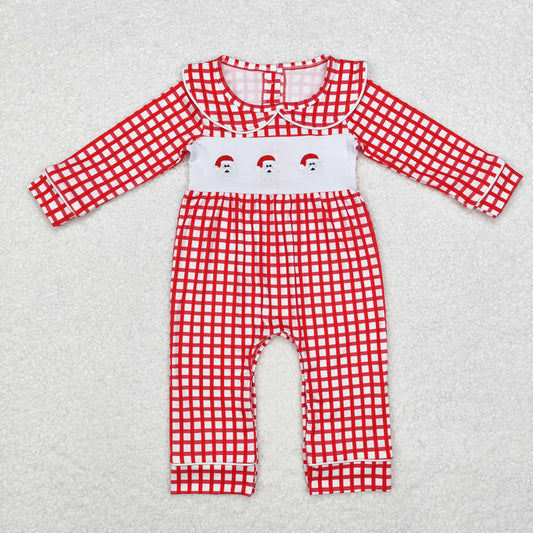 Blue red plaid Embroidery Baby Romper