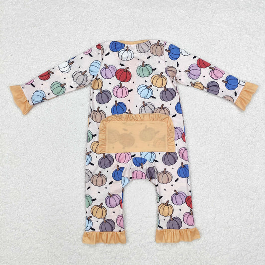 Pumpkin print Baby Romper With zipper( material contains bamboo ）