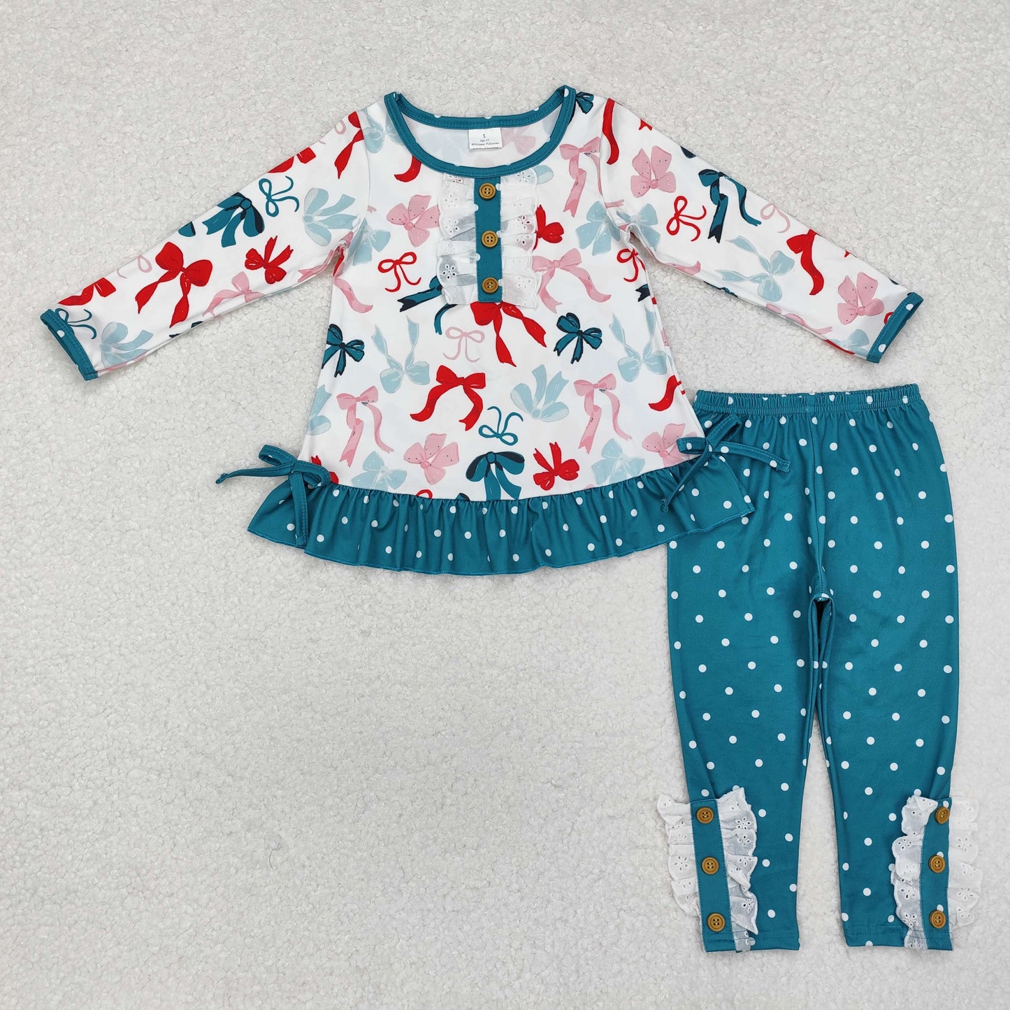 Christmas blue bow pants Girls Set