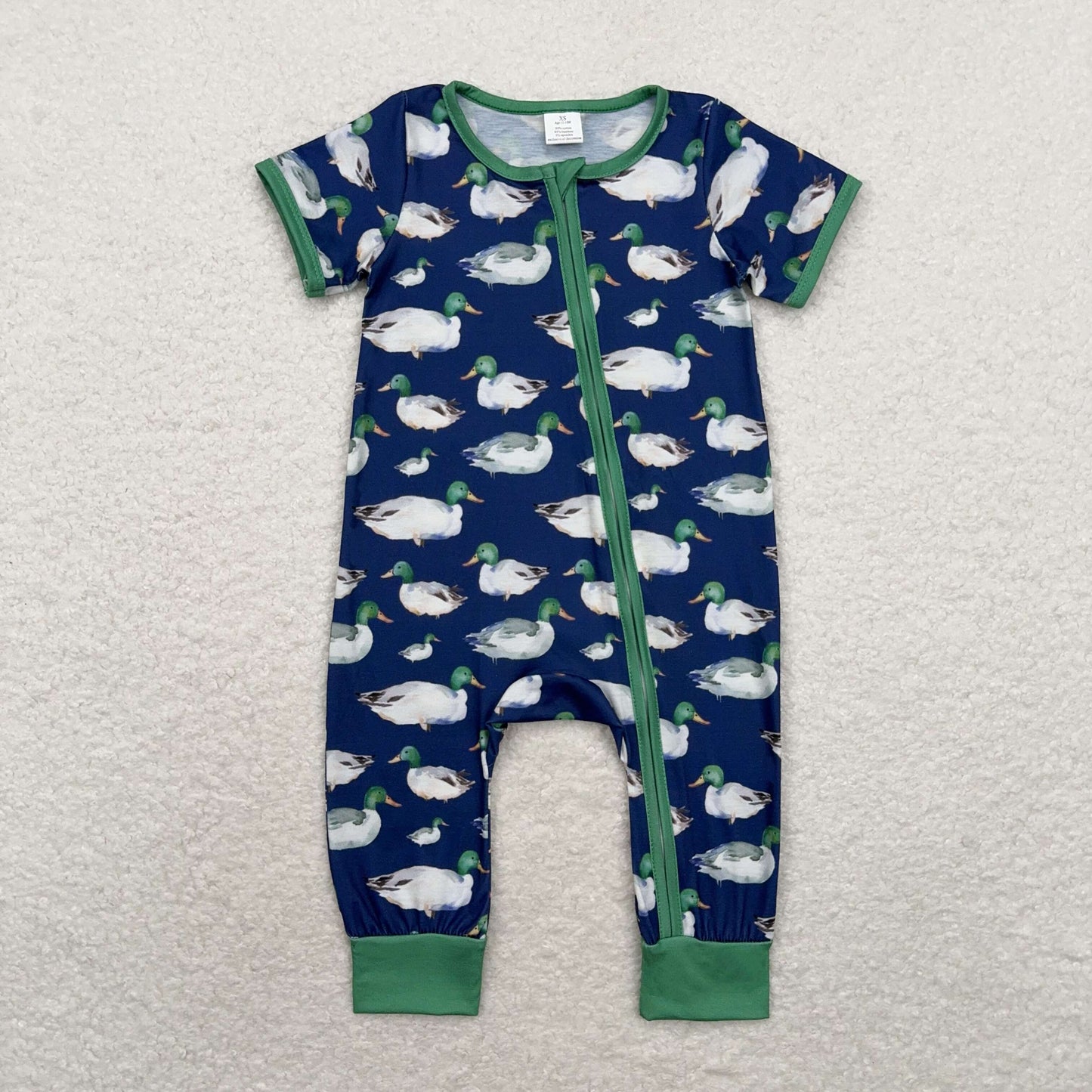 Navy duck Print Baby Romper With zipper