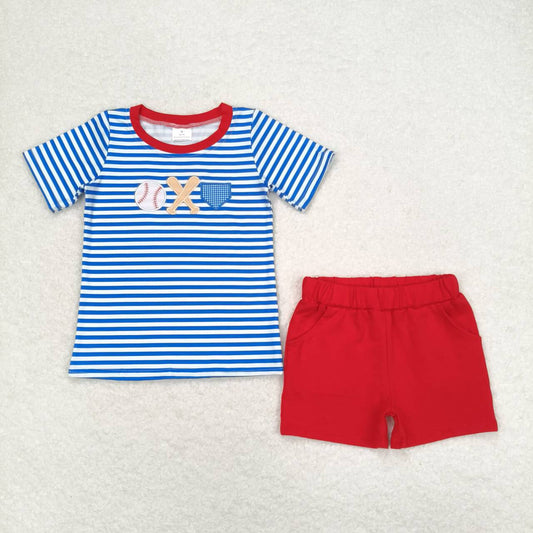 Blue stripe Embroidered baseball Boy set