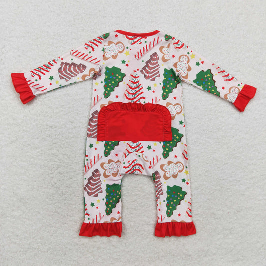 Christmas Tree Pink Baby Romper With zipper