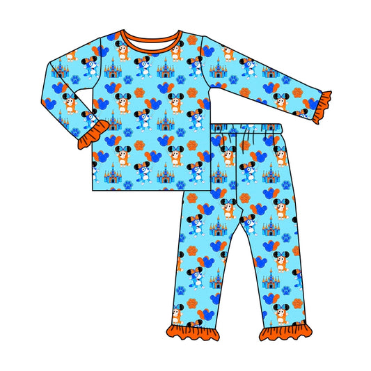 Pre-order blue print long sleeve Ruffle pajamas (split Moq :3)