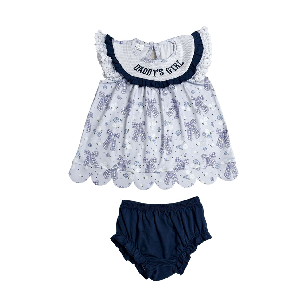 Bow Embroidery Daddy'S Girls  bummies outfit GBO0519