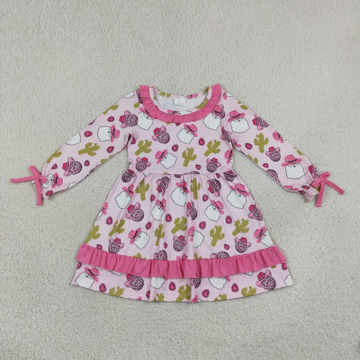 GLD0753 Christmas Santa Cactus Ruffles Girl's Dress