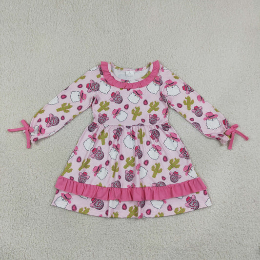 GLD0753 Christmas Santa Cactus Ruffles Girl's Dress