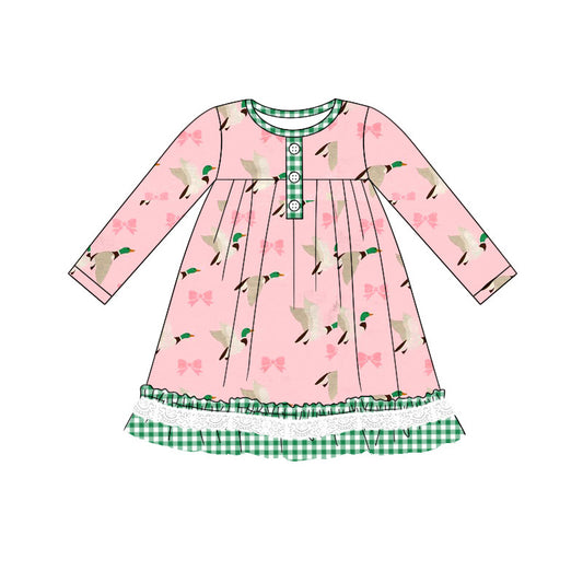 pre-order Pink Duck print long sleeve Girls dress GLD0804