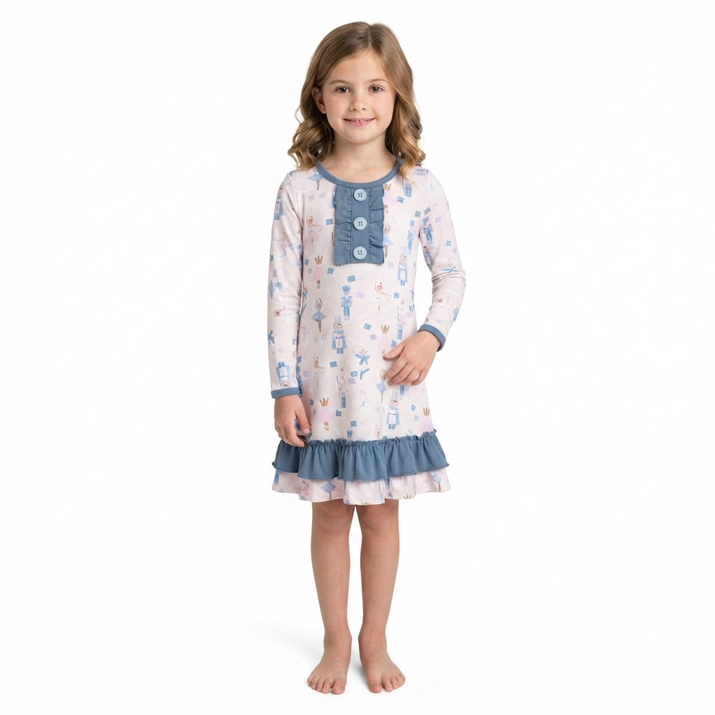 GLD0874 Ballet Soldier Blue Ruffles Girls Dress