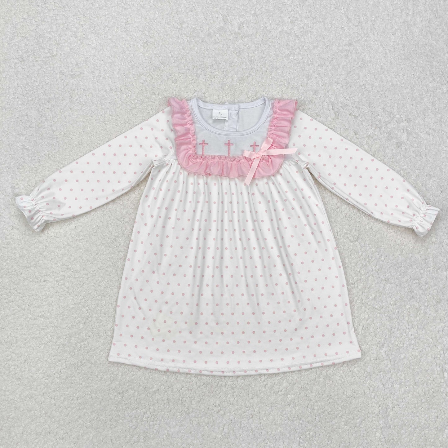 Pink polka embroidery Girls pink dress